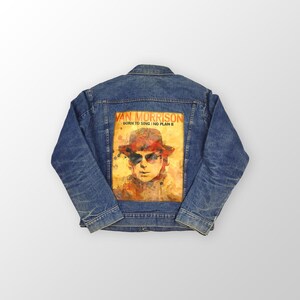 Van Morrison customized denim jacket vintage 80&#39;s 90&#39;s trucker jacket - Denim Jacket - Gift for him or Gift for her - Rock Music Jacket - L