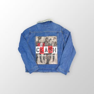 The Clash customized denim jacket 80s 90s trucker jacket - Denim Jacket - Gift for him or Gift for her - Rock Music Jacket - XL