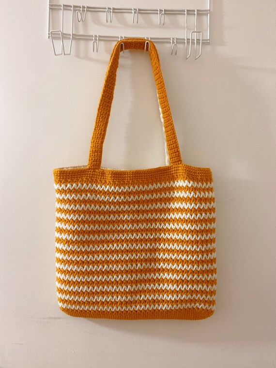 Handmade Crochet Wave Tote Bag With Canvas Crochet Tote Bag | Etsy UK