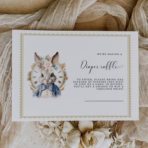 Alice In Wonderland Baby Shower Invitation Diaper Raffle Card - Diaper Raffle Ticket - Diaper Raffle Insert - EDITABLE DIGITAL DOWNLOAD