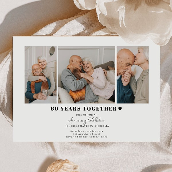 60th Wedding Anniversary Invitation - 50th Anniversary Invitation - Diamond Wedding Anniversary Card - EDITABLE DIGITAL DOWNLOAD