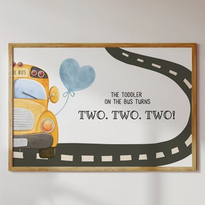 Sfondo Wheels On The Bus - Decorazioni per feste di compleanno con scuolabus giallo - Modello modificabile con tema scuolabus / CARTELLO PER DOWNLOAD DIGITALE