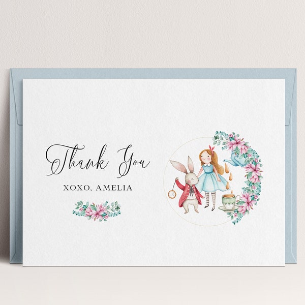 Alice In Onederland Thank You Card - Editable Template with Alice In Wonderland Theme To Celebrate 1st Birthday | Digital Download Thank You