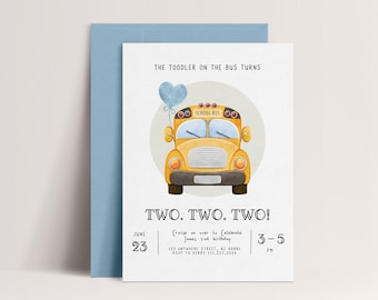 Wheels On The Bus Geburtstagseinladung: Bearbeitbares Schulbus-Thema (Digitaler Download)