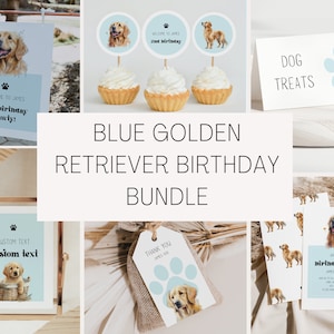Golden Retriever Dog Birthday Invitation Bundle - Dog First Birthday Decorations - Dog Themed Birthday Party | EDITABLE DIGITAL DOWNLOAD