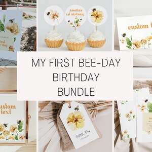 Bumble Bee Birthday Invitation Bundle - Bee Birthday Invitation Package - Bee First Birthday Invitation Set | EDITABLE DIGITAL DOWNLOAD
