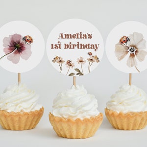Boho Ladybug Cupcake Toppers - Ladybug Birthday Decorations - Ladybug Birthday Party - Little Bug Theme - Editable Template DIGITAL DOWNLOAD