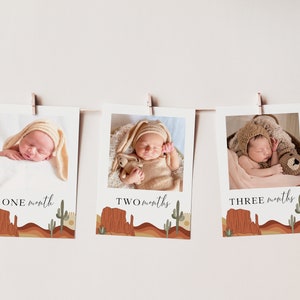 How The West Was One Birthday Monthly Photo Banner - Cowboy First Birthday - Editable Template for Cowboy Theme Birthday | DIGITAL DOWNLOAD