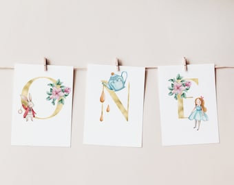Alice In Onederland First Birthday High Chair Banner - Editable Template with Onederland Theme To Celebrate 1st Birthday | Digital Download