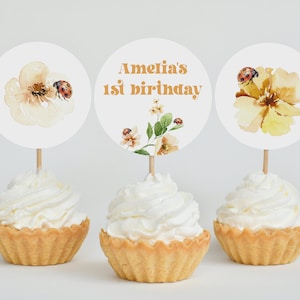 Ladybug Cupcake Toppers - Ladybug Birthday Decorations - Ladybug Birthday Party - 1st Little Bug Theme - Editable Template DIGITAL DOWNLOAD
