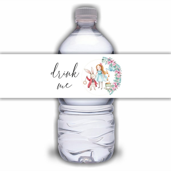 Alice In Onederland First Birthday Water Bottle Label - Editable Template with Onederland Theme To Celebrate 1st Birthday | DIGITAL DOWNLOAD