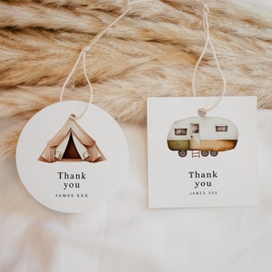 Camping 1st Birthday Favor Tags: Tent & Camper Design (Digital Download)