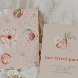Sweet Peach First Birthday Invitation: Editable Template (Digital Download)