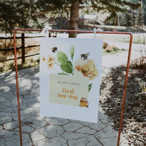 Bee Birthday Decorations - Bumble Bee Birthday Welcome Sign - Bumble Bee Birthday Party - Bee First Birthday | EDITABLE DIGITAL DOWNLOAD