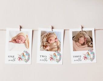 Alice In Onederland First Birthday Monthly Photo Banner - Editable Template w/ Onederland Theme to Celebrate 1st Birthday | Digital Download