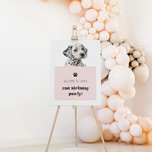 Pink Dalmation Dog Birthday Welcome Sign - Dog Birthday Banner - Dog First Birthday Decorations - Dog Themed Party EDITABLE DIGITAL DOWNLOAD