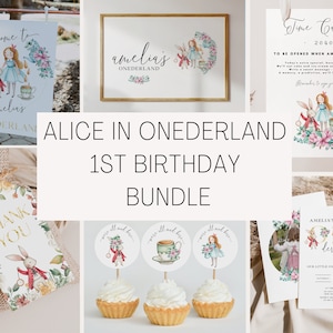 Alice In Onederland Invitation Bundle - First Birthday Invitation Set - Easy To Edit Template w/ Onederland Theme | Digital Download