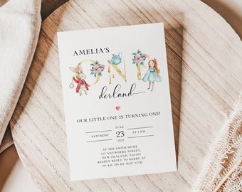 Alice in Onederland First Birthday Invitation: Editable Template (Digital Download)