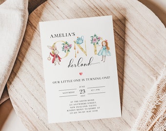 Alice In Onederland First Birthday Invitation - Editable Template with Onederland Theme To Celebrate 1st Birthday | DIGITAL DOWNLOAD