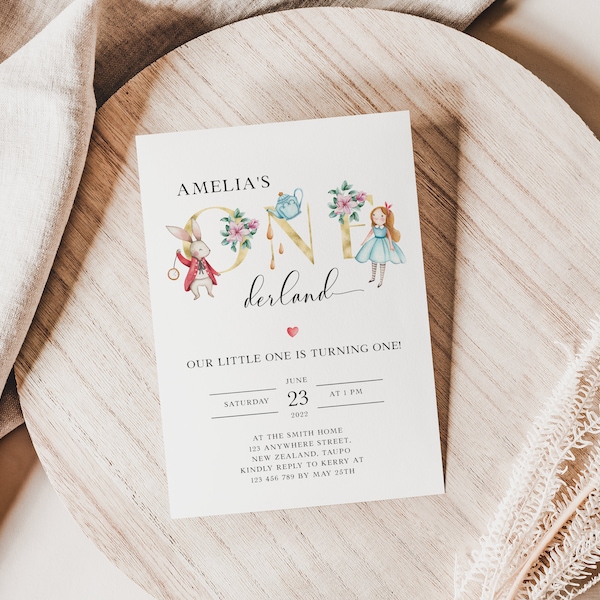 Alice in Onederland First Birthday Invitation: Editable Template (Digital Download)