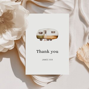 Carte de remerciement pour premier anniversaire One Happy Camper – Décorations d'anniversaire sur le thème du camping – Fête d'anniversaire de camping | TÉLÉCHARGEMENT NUMÉRIQUE modifiable
