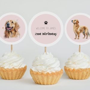 Golden Retriever Cupcake Toppers: Dog Birthday Party Decor (EDITABLE DIGITAL DOWNLOAD)