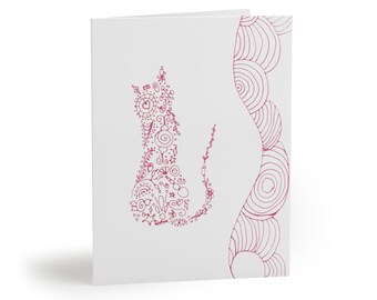 Pink Cat with Waves and Circles Note Cards (8 pcs)