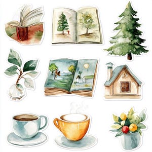 Stickers aquarelle cottagecore et nature | Lot de stickers cozy