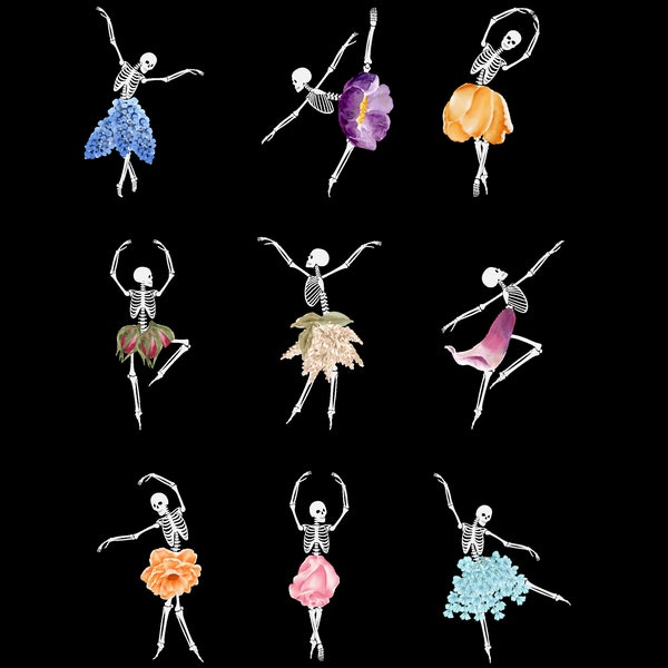 Dancing Ballerina Skeletons with Flower Tutu's instant digital SVG download