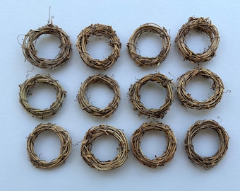 Miniature Grapevine Wreath 2.5 Inch Hanging Ornament Natural Material Eco Friendly Craft Supply DIY Gift Fairy Garden Dollhouse Decor