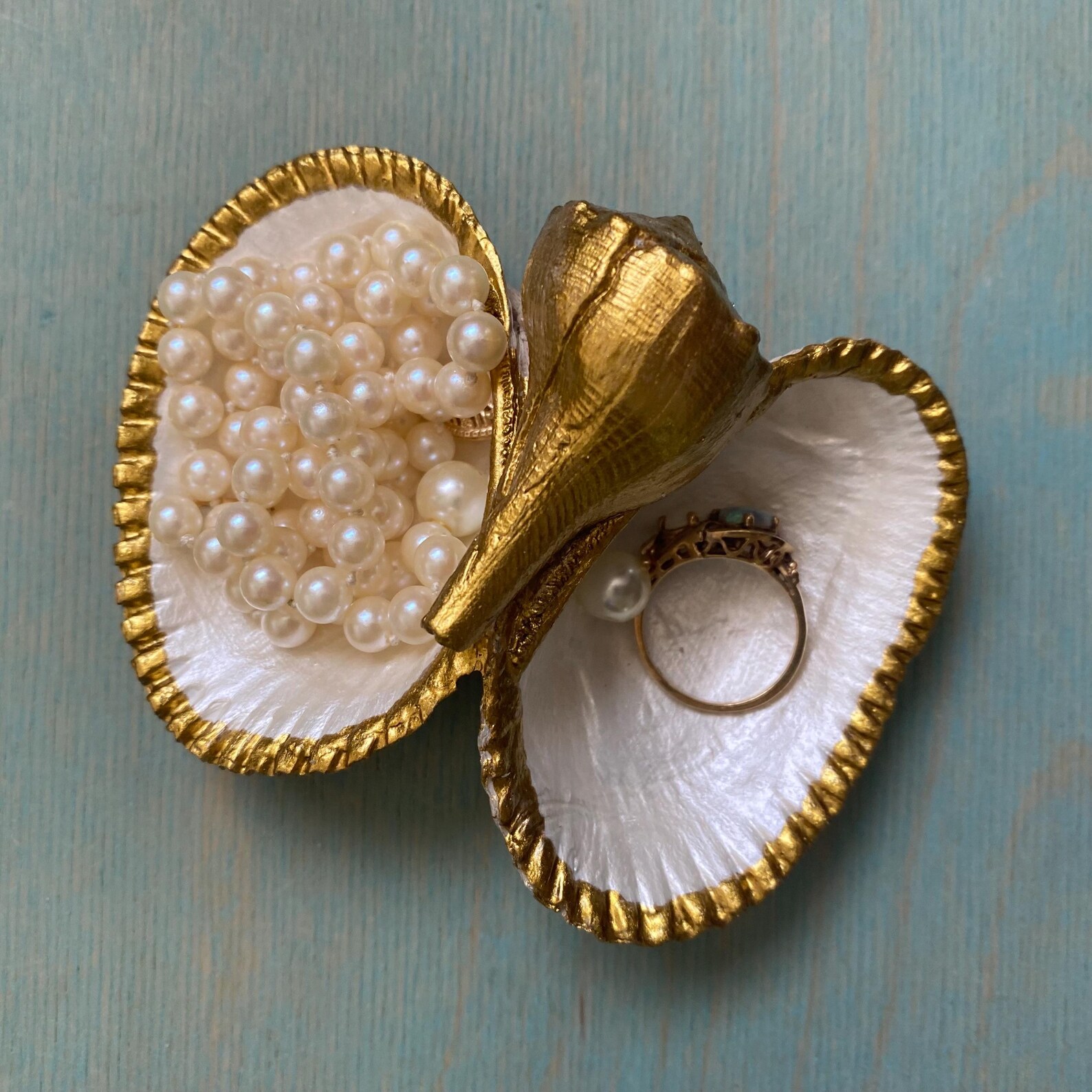 Seashell Ring Dish Present Shell Jewelry Tray Coastal Home Vanity Gift ...