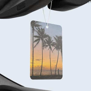 Tropical Sunset Car Air Freshener: Palm Tree Scented Beach Decor