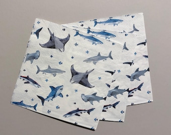 Shark Napkin Set for Decoupage DIY Art Ring Dish Gift Shark Lover Ocean Sea Life Great White