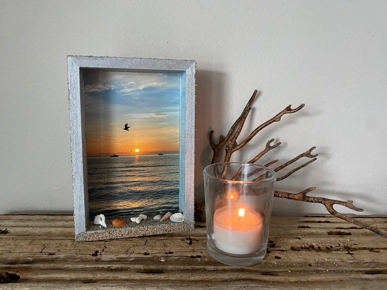 Beach Art 6x4 Miniature Shadowbox Florida Fishing at Sunrise Photograph