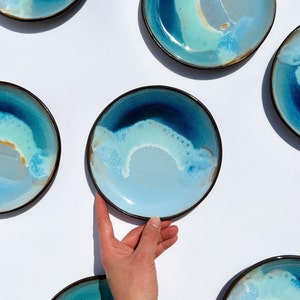 Handmade ceramic dessert plate - WAVE Ocean