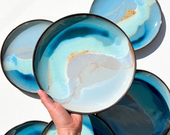 Handmade Ceramic Dinner Plate: Ocean Wave Glazed Stoneware