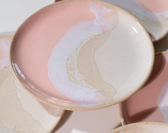 Handmade Ceramic Dinner Plate, WAVE Pink Glaze, Stoneware Tableset Dish