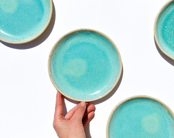 Handmade ceramic dessert plate - WAVE Aqua
