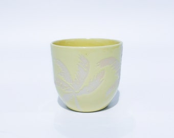 Handmade ceramic CUP with a hand-painted palm pattern, great as tea cup, coffee mug and ice cream bowl - L.A. Original glazing only by MUAS