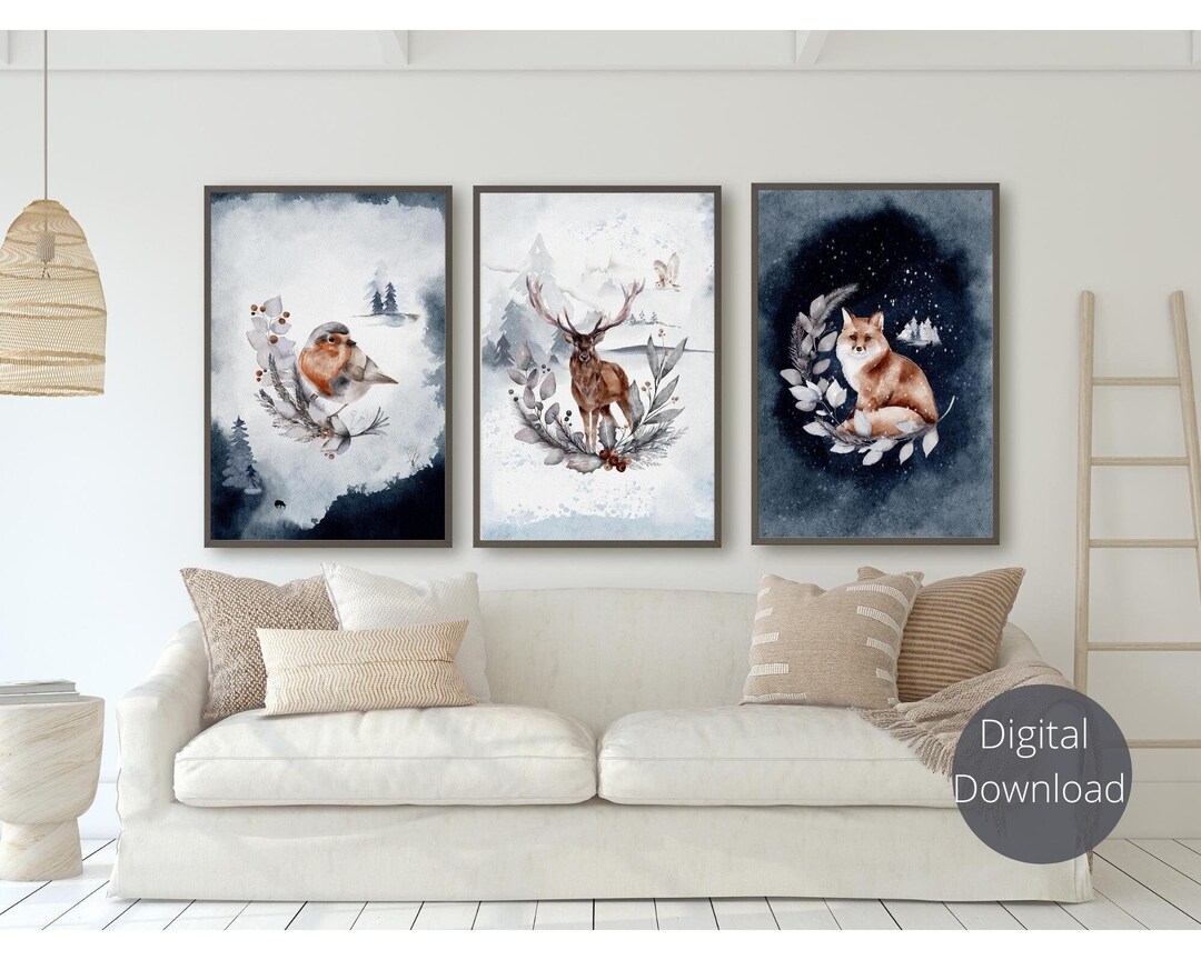 Winter Forest Print, Printable Christmas Wall Art Set of 3, Printable ...