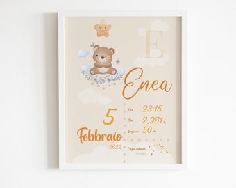 Birth picture, personalized, printable, gift idea for birth, children's bedroom
