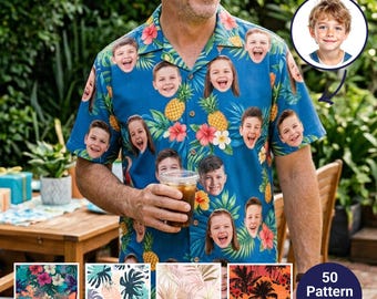 Chemise hawaïenne personnalisée, cadeau fête des pères pour papa, chemise Aloha personnalisée pour enfants, cadeau d'anniversaire drôle de papa d'été
