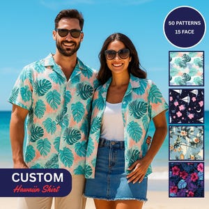 Hawaiiaanse shirts op maat, gepersonaliseerd overhemd met knoopsluiting voor heren, grappig zomervakantiecadeau, shirt met foto op maat voor verjaardag en jubileum