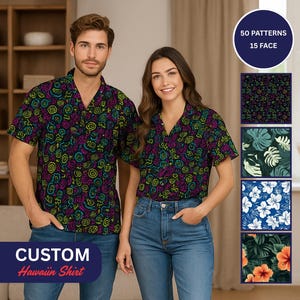 Hawaiiaanse shirts op maat, button-up zomershirt met korte mouw, vakantiecadeau voor hem en haar, outfit voor verjaardag of jubileum, snelle verzending