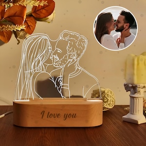 Personalisierte 3D-Fotolampe, individuell gravierte Linie Kunstlampe, Paargeschenk, Hochzeitstag, Geburtstagsgeschenk für sie, Paargeschenk für Männer