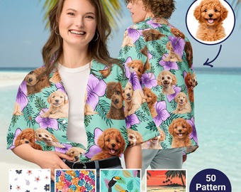 Custom Poodle Photo Hawaiian Shirt, All-Over Print Aloha Summer Top, Poodle Lover Summer Gift, Dog Dad Poodle Shirt, Gift For Poodle Lover