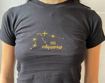Zodiac shirt Star Sign Tshirt y2k style baby tee Crop Top Birthday Gift for Her Cancer Virgo Leo Gemini Picses Aquarius Libra Saggitarius