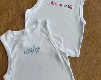 Embroidered Custom Text Tank Top: Bridal, Bachelorette Party
