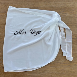 Bride beach cover up Custom sarong with personalised embroidery for bachelorette and honeymoon image 10