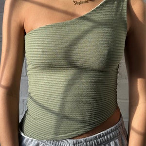 Reversible Top Handade top One shoulder Asymmetric top sage green 2 in 1 top